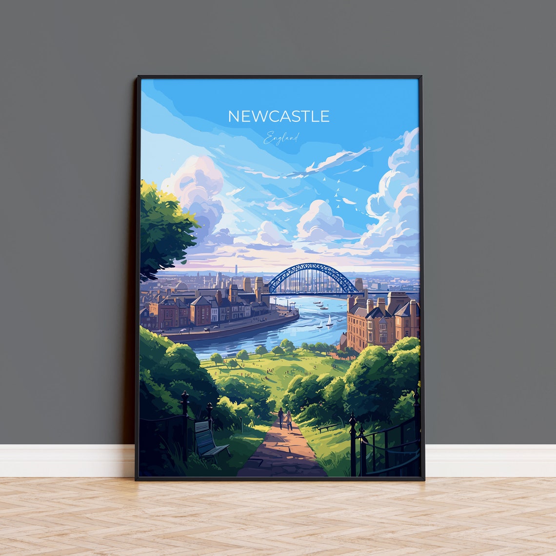 Newcastle England Tyne Bridge River Quayside View Travel Poster