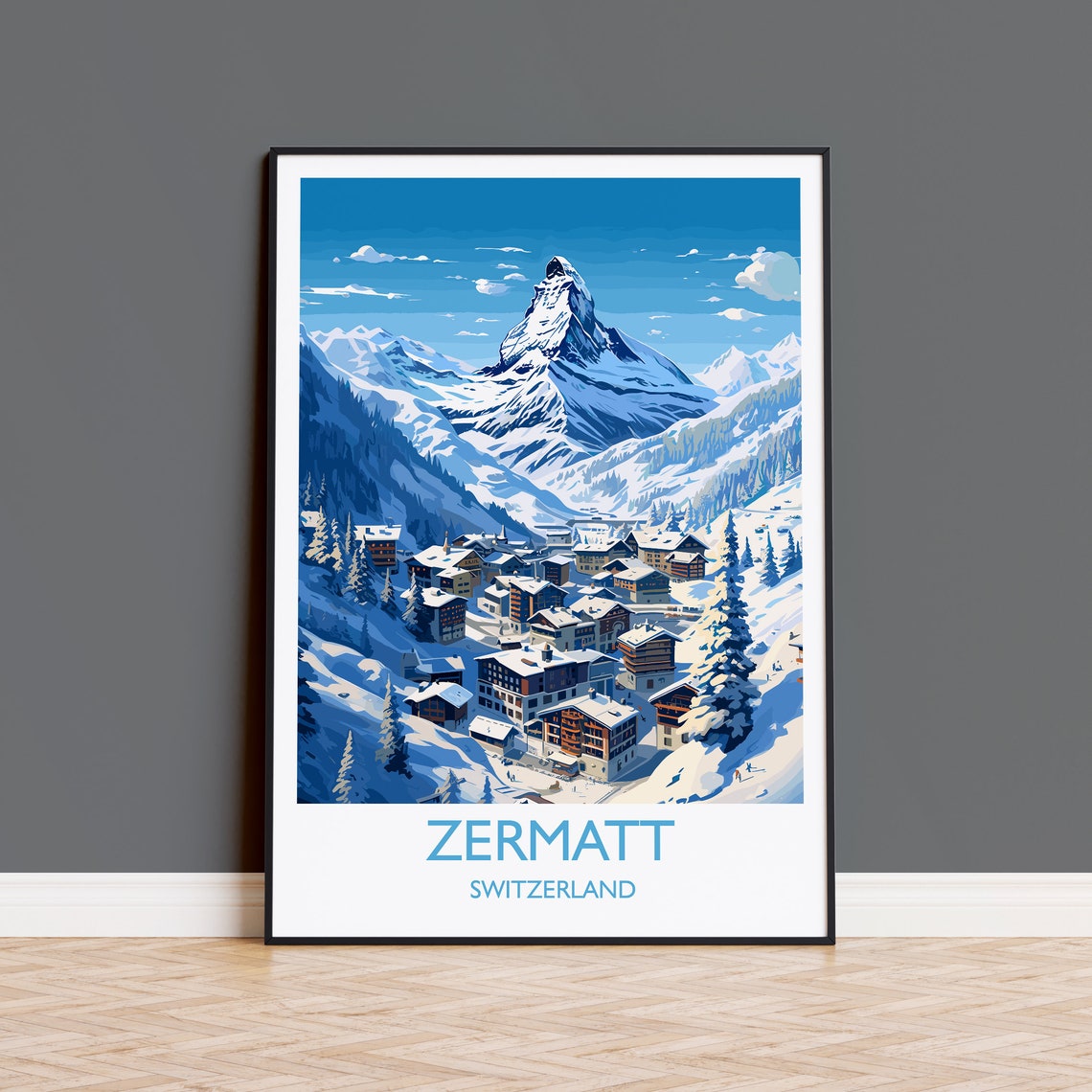 Zermatt Switzerland Matterhorn Village Alpine Winter Ski Poster