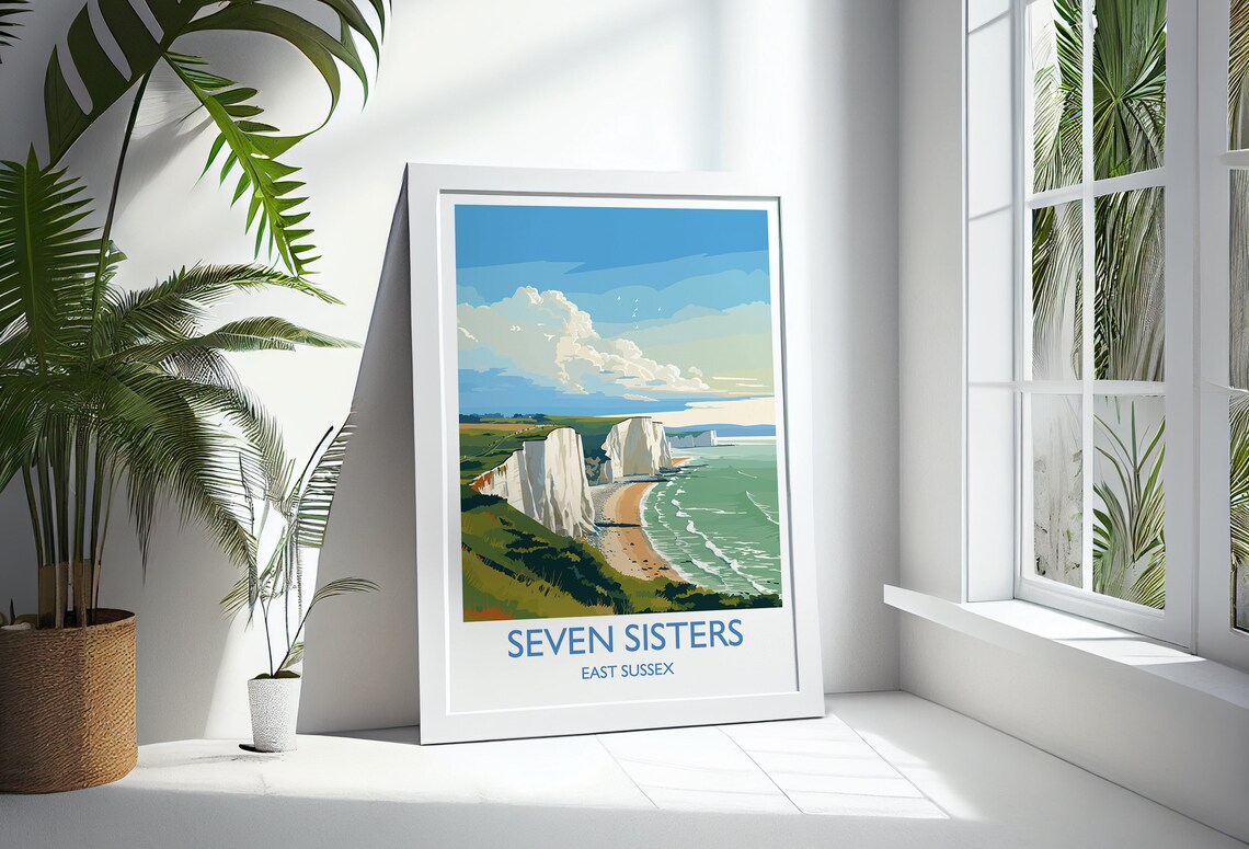 Seven Sisters Travel Poster, East Sussex Coastal Art - Image 3