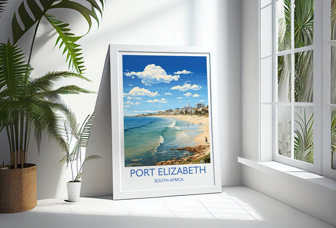 Port Elizabeth South Africa Curved Beach Surfer Cove Travel Poster - Image 3