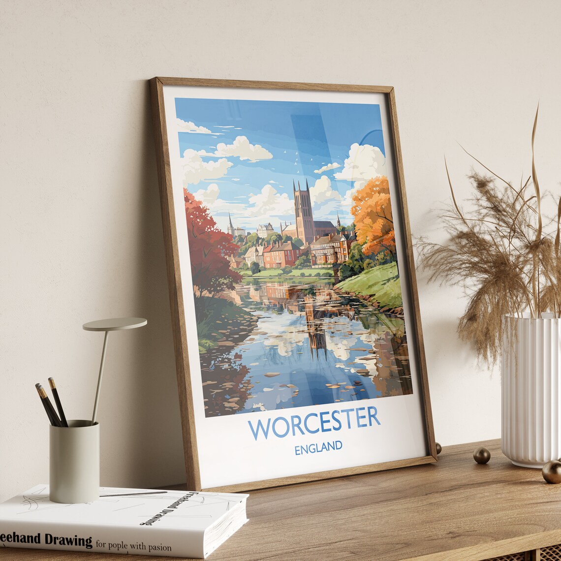 Worcester Travel Poster, England Countryside Art - Image 3