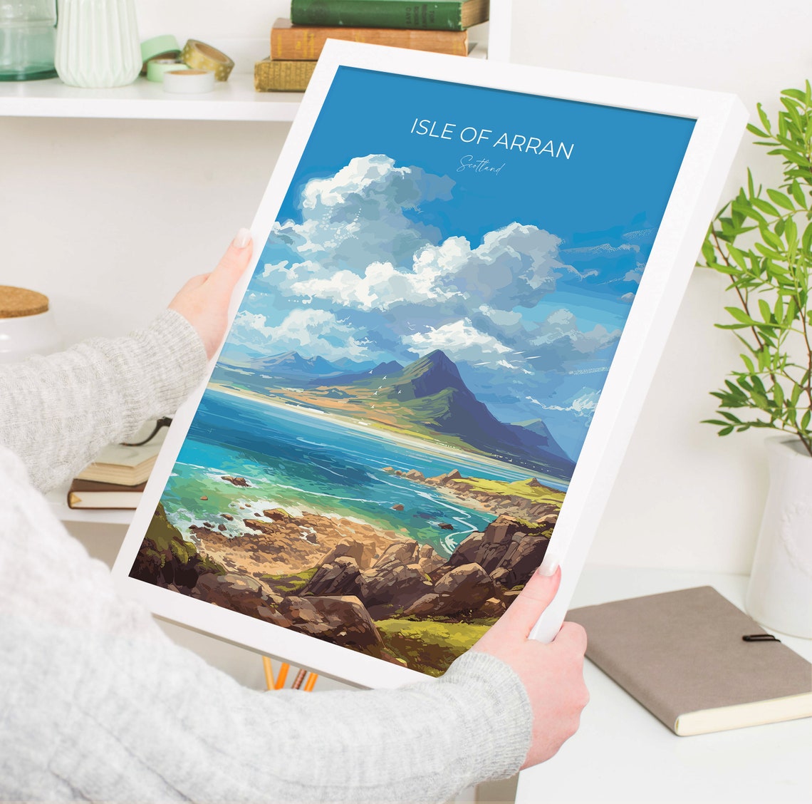 Isle of Arran Scotland Travel Poster Mountain Coast Sea Cliffs Art - Image 5
