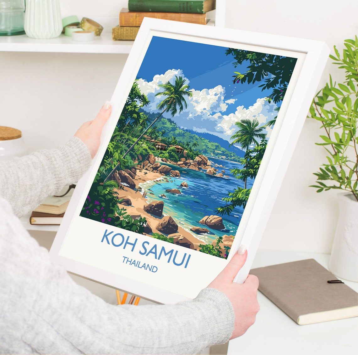 Koh Samui Thailand Tropical Beach Palm Trees Rocky Cove Travel Poster - Image 3