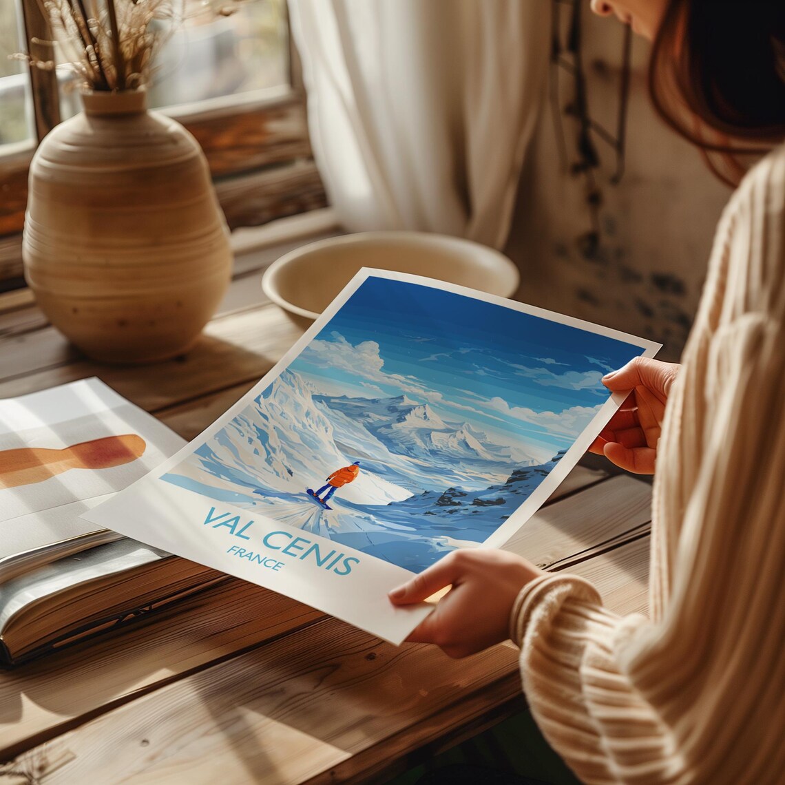 Val Cenis France Snowboarder Alpine Peak Retro Travel Poster - Image 2