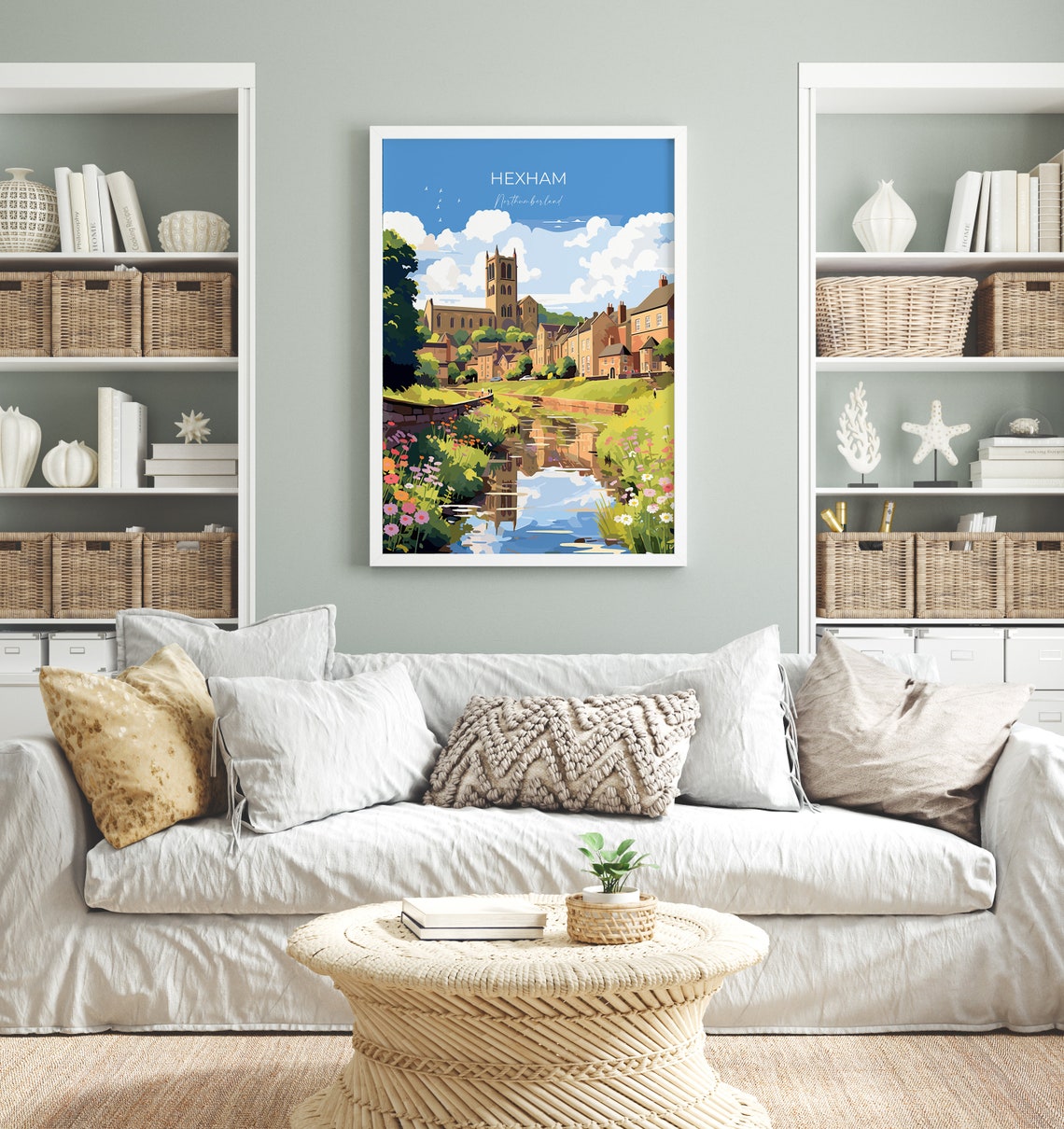 Hexham Northumberland Abbey Riverside Wildflowers Artwork Poster - Image 4