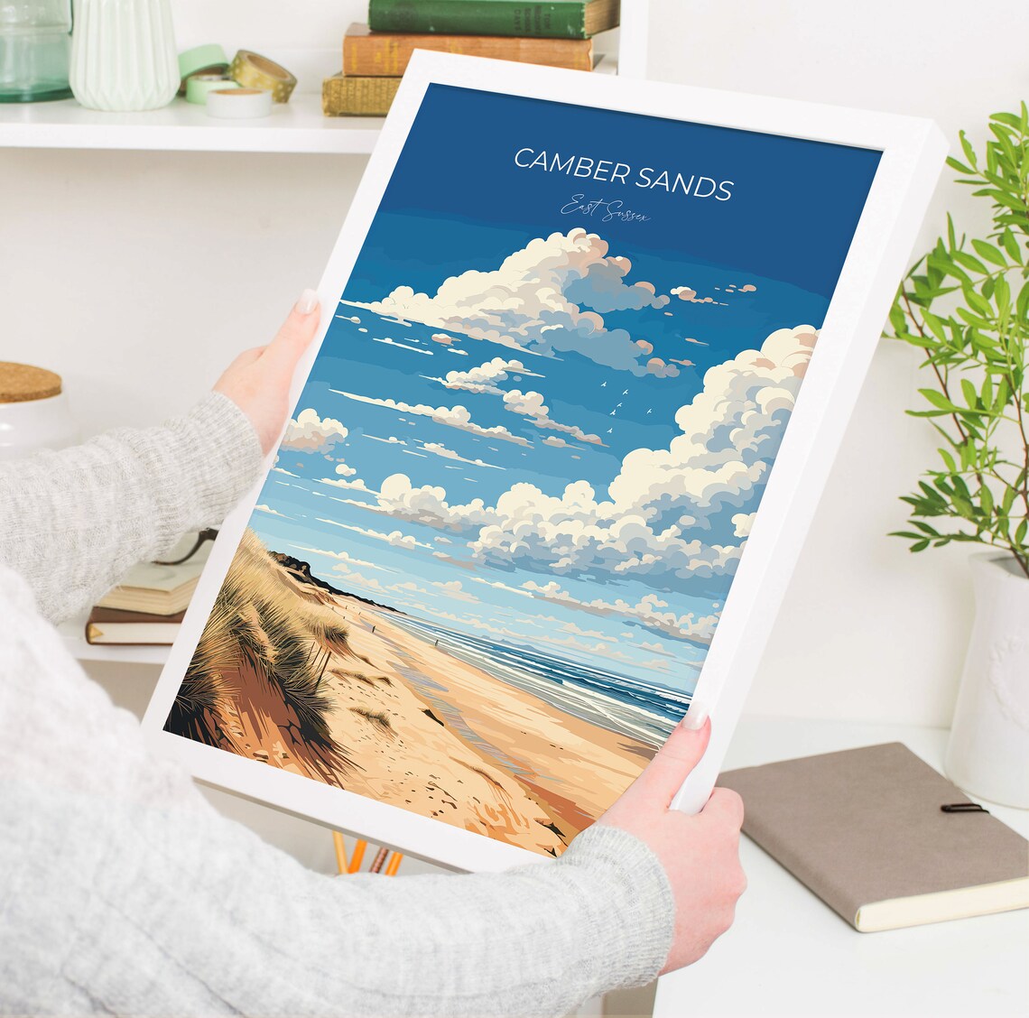 Camber Sands East Sussex Dunes Dramatic Clouds Shoreline Travel Poster - Image 5