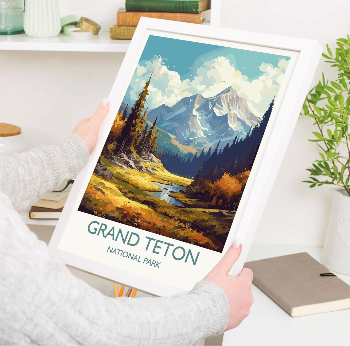 Grand Teton National Park Autumn Peaks Golden Meadow Scenic Poster - Image 5