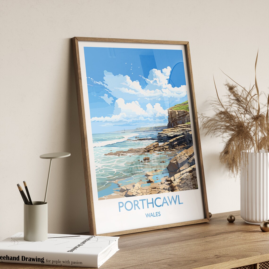 Porthcawl Wales Rocky Shore Sea Cliffs Vintage Travel Poster - Image 2