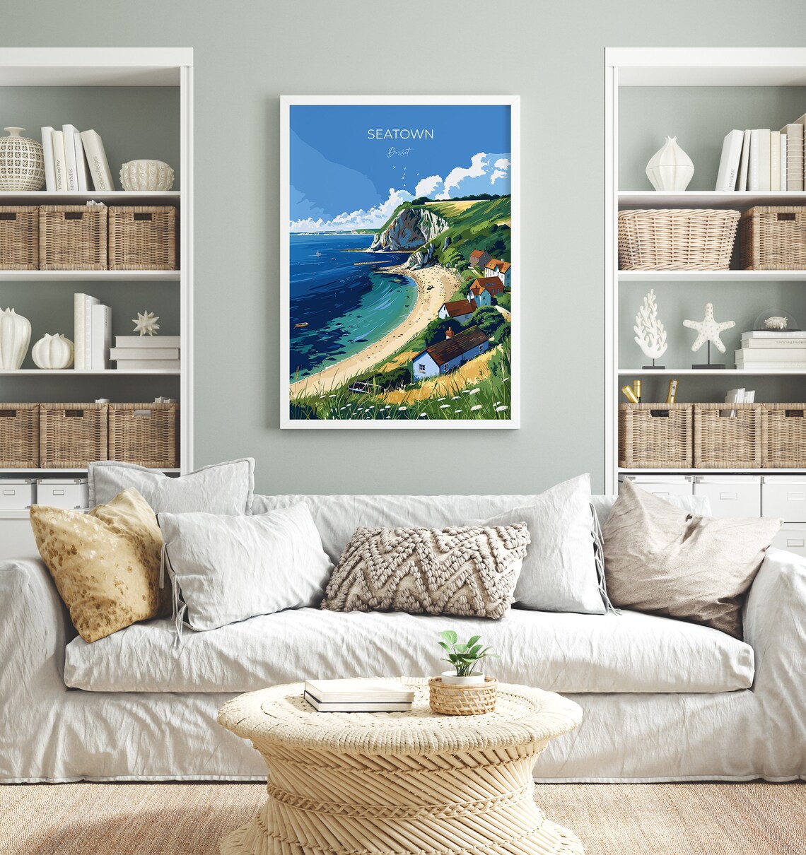 Seatown Dorset Cottage Cove Chalk Cliffs Coastline Travel Poster - Image 2