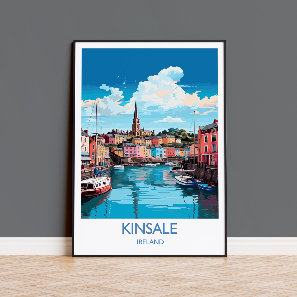 Kinsale Ireland Harbor Colorful Houses Sailboats Travel Poster