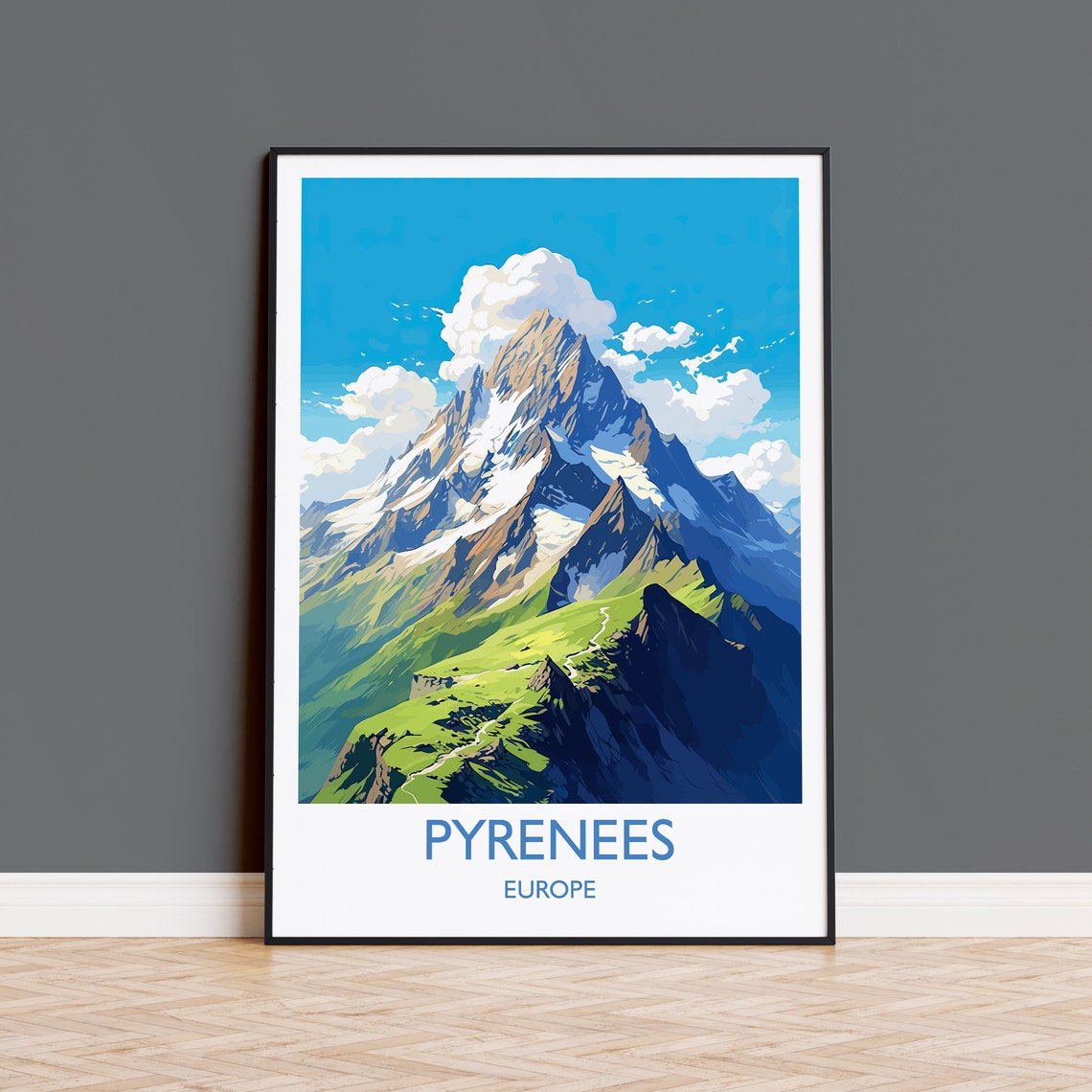 Pyrenees Europe Snow Capped Mountain Peak Alpine Summit Art Poster