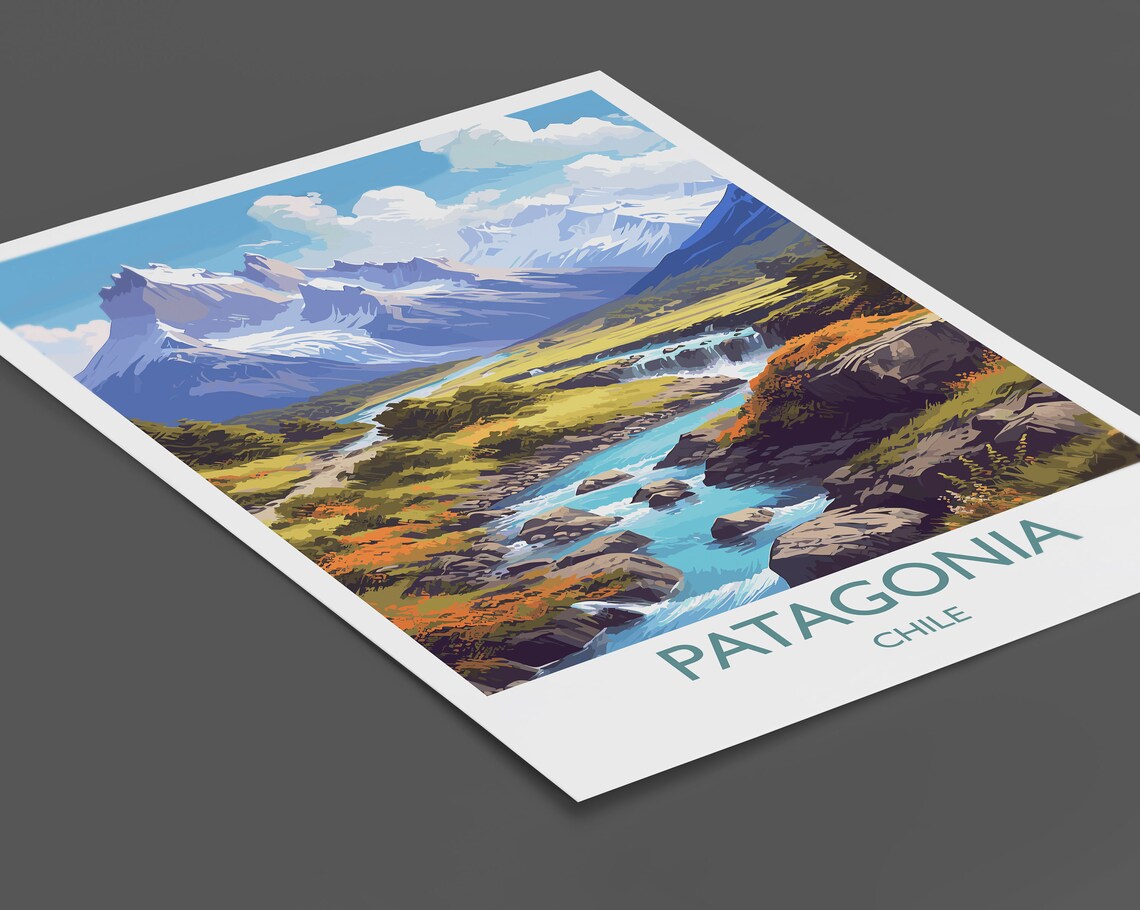 Patagonia Chile Snowcapped Peaks River Valley Vintage Travel Poster - Image 2