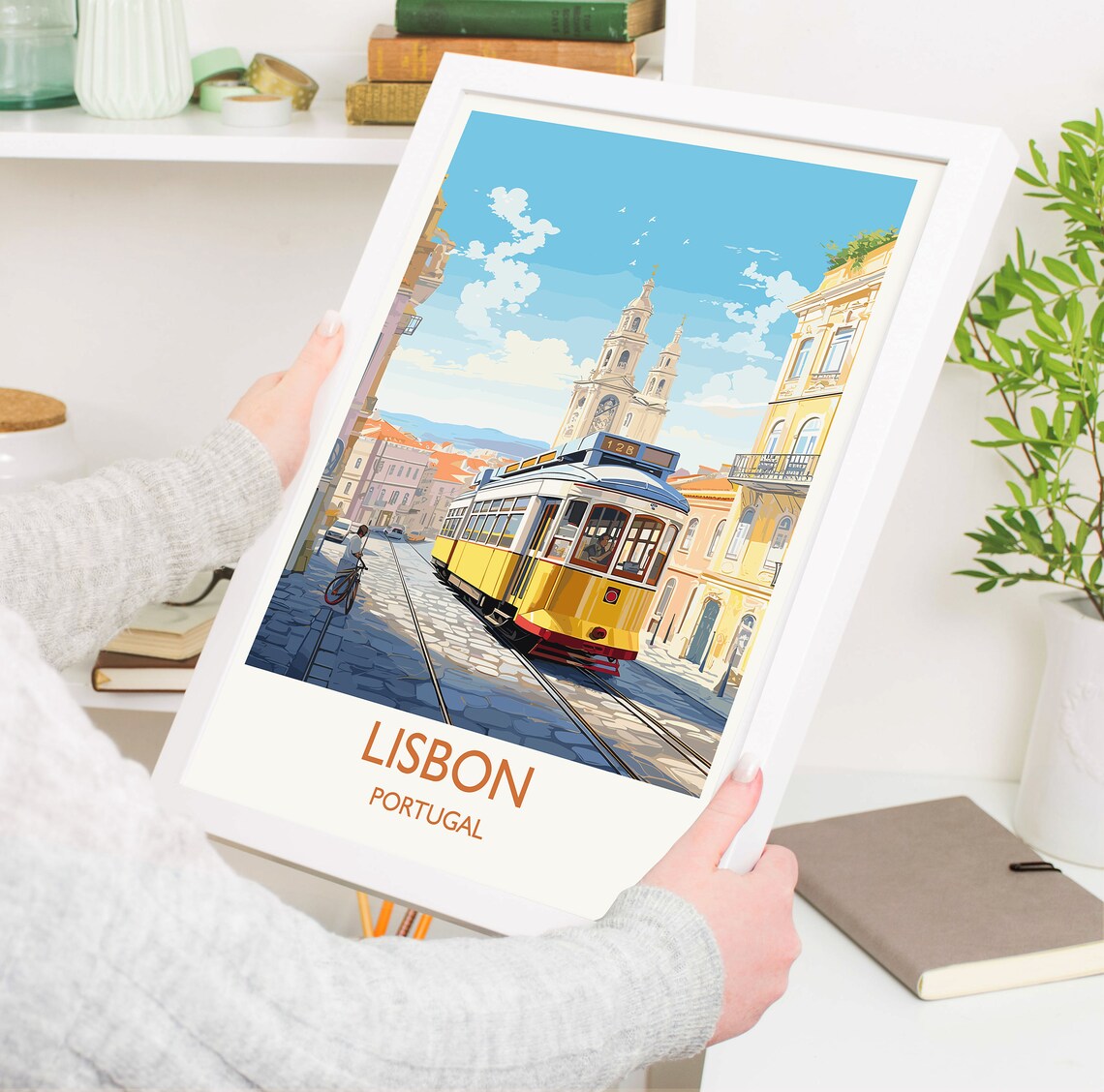 Lisbon Portugal Retro Travel Poster Yellow Tram 28 Cobblestone Street - Image 5
