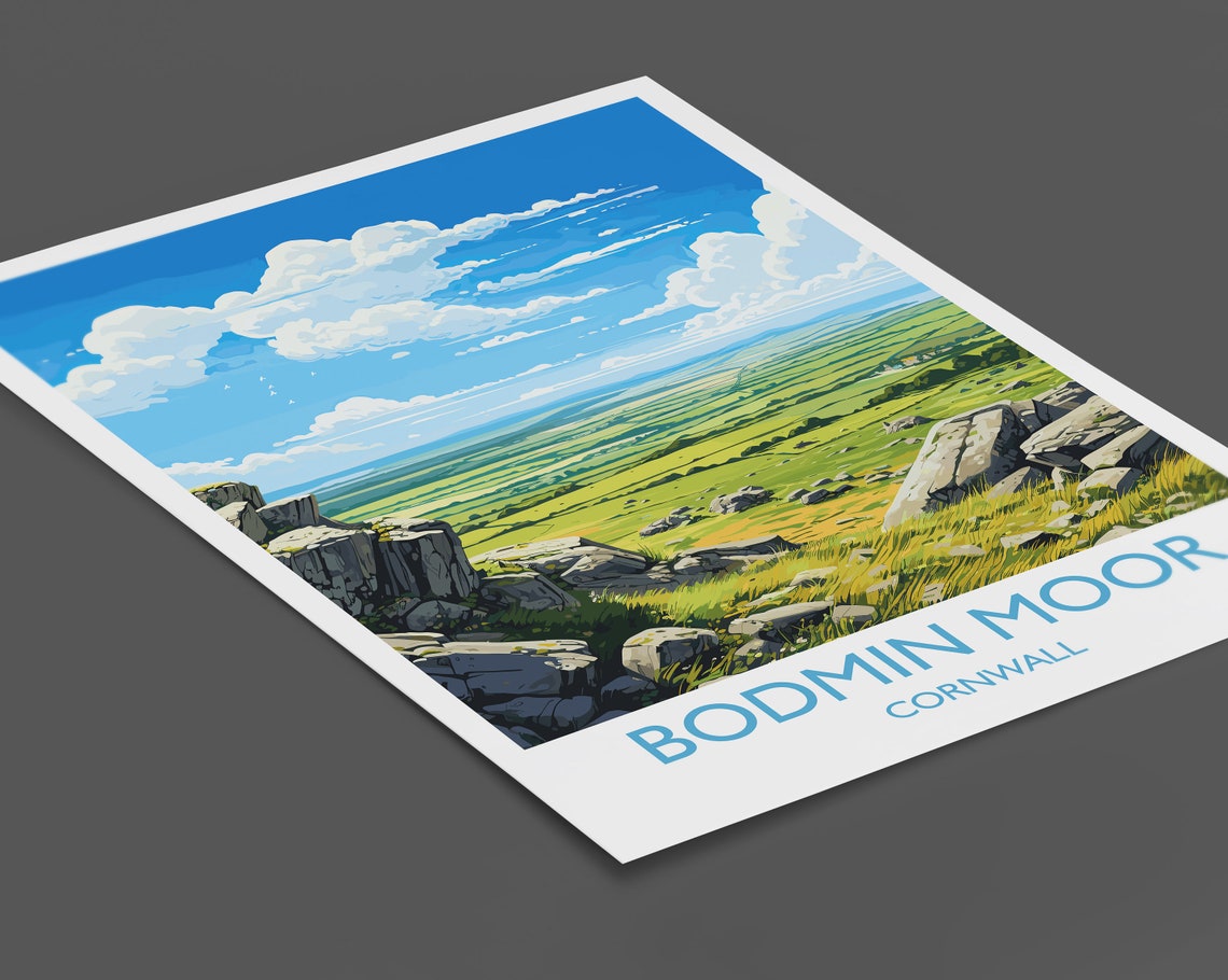 Bodmin Moor Cornwall Rocky Cliffs Green Valley Panoramic Travel Poster - Image 2