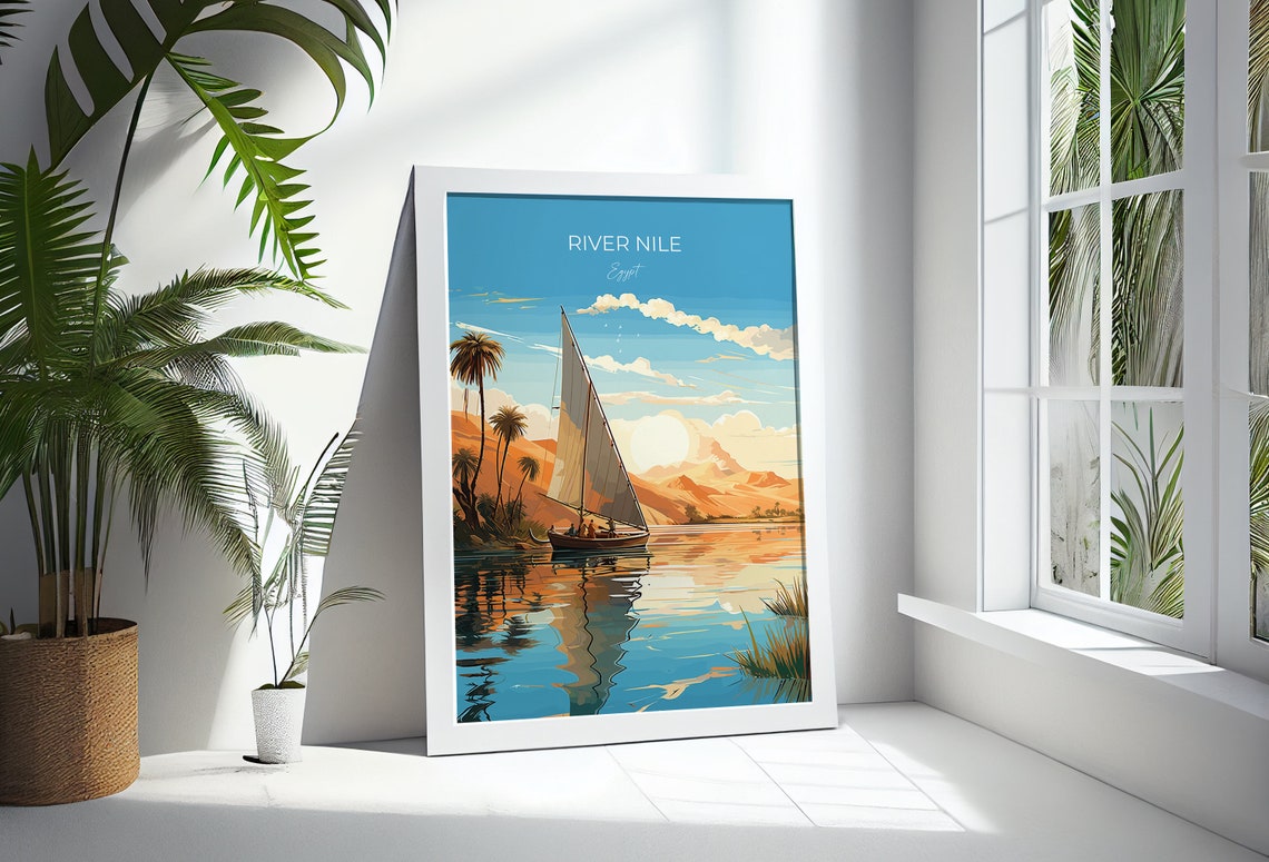 River Nile Egypt Sunset Felucca Sailboat Palm Trees Travel Poster - Image 2