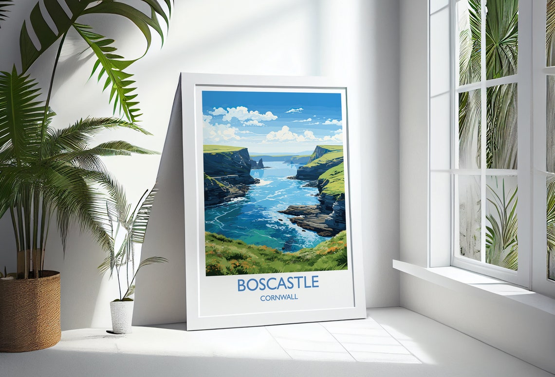 Boscastle Cornwall Dramatic Sea Cliffs Rocky Cove Coastal Poster - Image 3