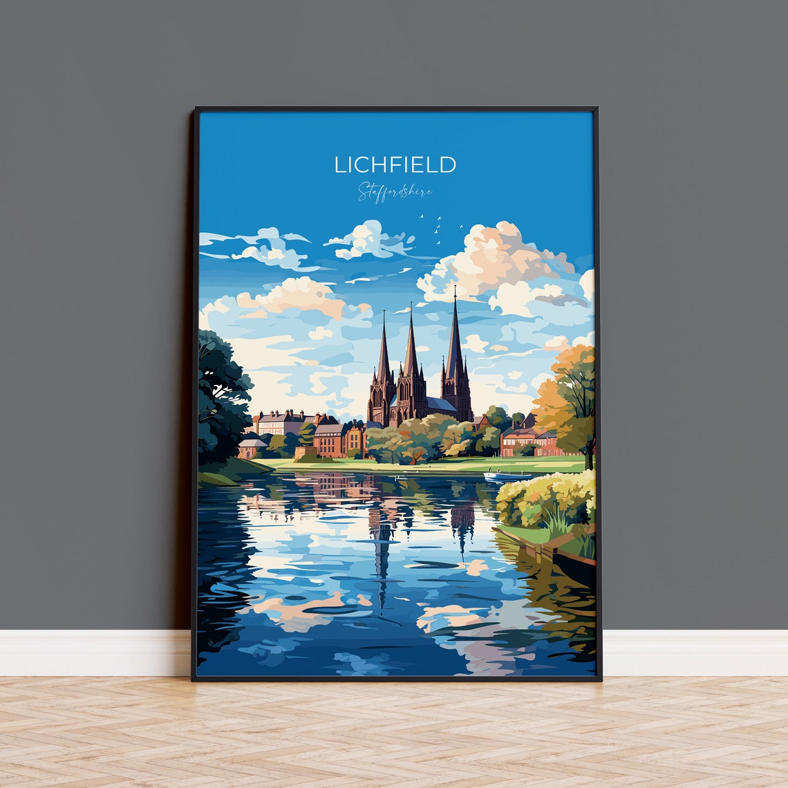 Lichfield Travel Poster Travel Print Of Lichfield England Staffordshire Art Lichfield Art Lovers Gift Wall Art Print