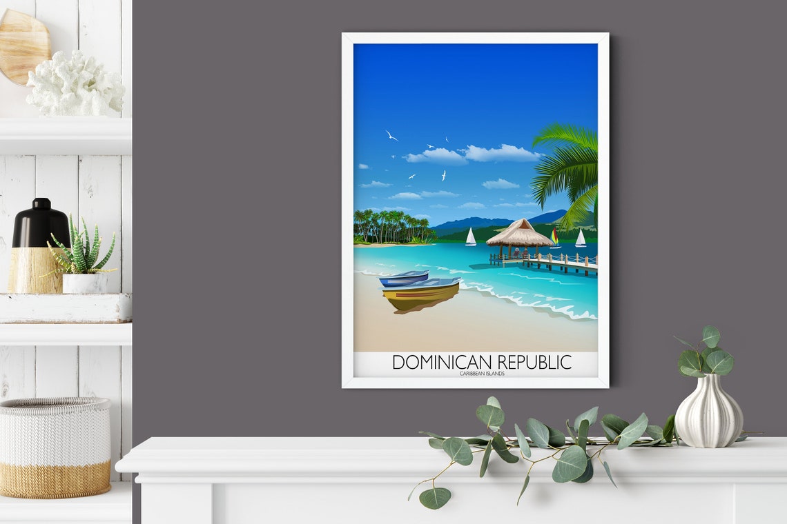 Dominican Republic Caribbean Beach Boats Pier Tropical Art Poster - Image 4