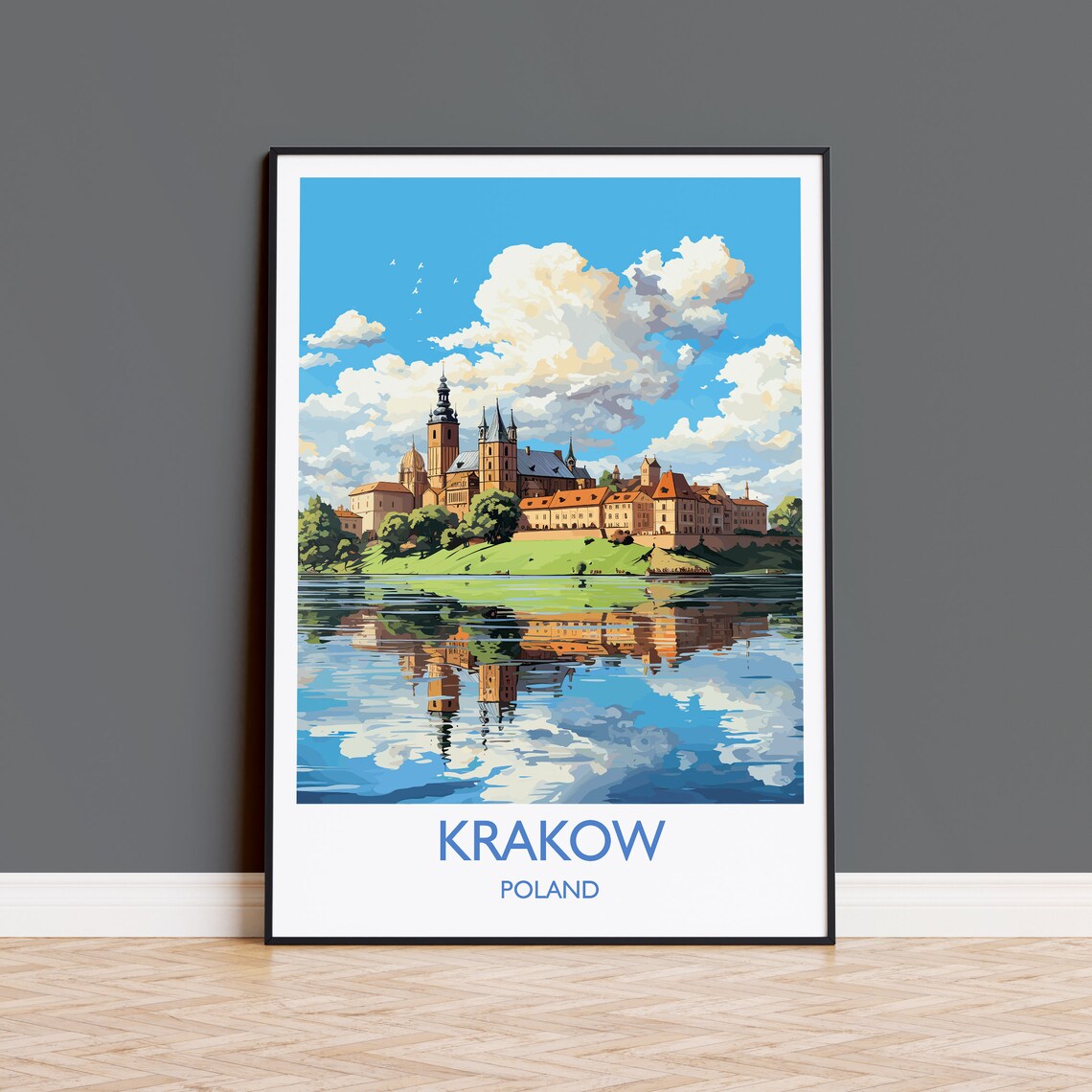 Krakow Poland Wawel Castle Over The River Historic City Travel Poster