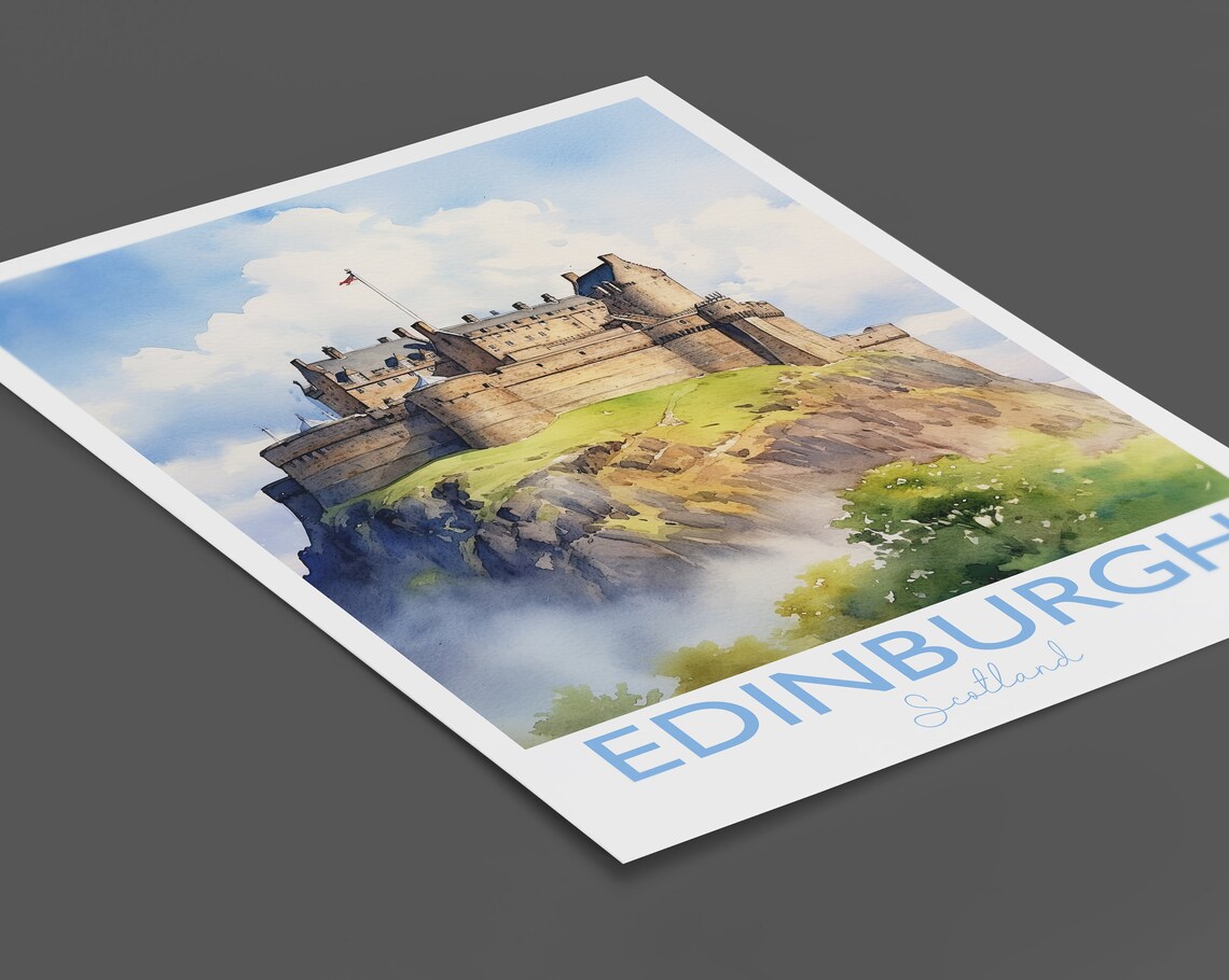 Edinburgh Scotland Castle Rock Watercolor City View Art Poster - Image 2