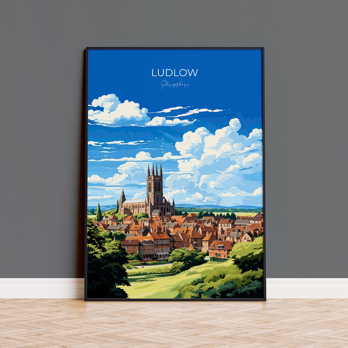 Ludlow Shropshire Colourful Market Town Skyline Travel Poster