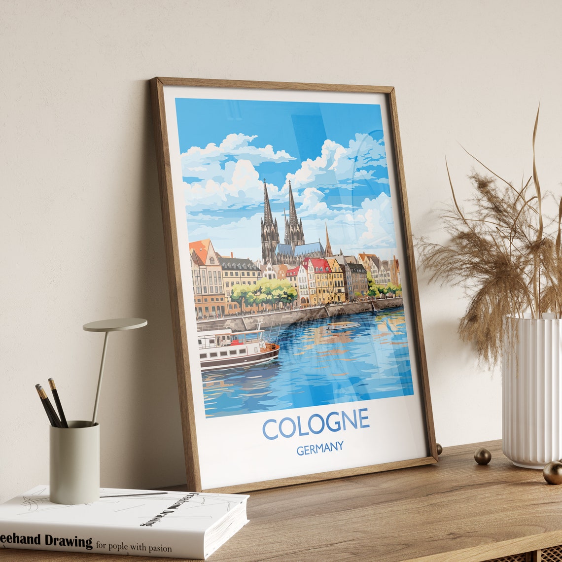 Cologne Germany Gothic Cathedral Riverside Skyline Travel Poster - Image 3