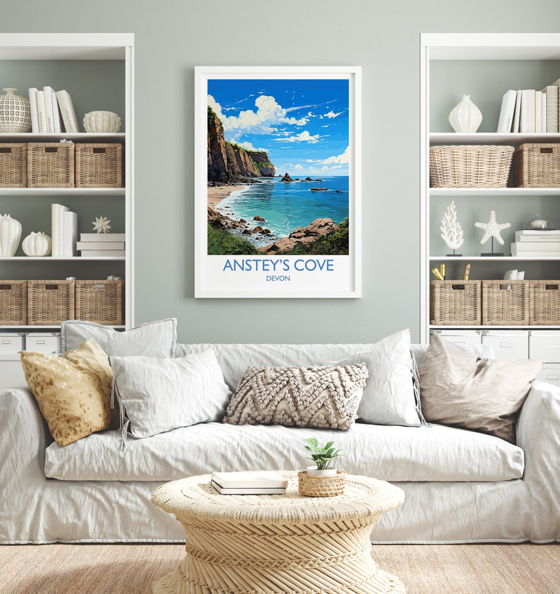 Ansteys Cove Devon Rocky Cliffs Turquoise Sea Coastal Travel Poster - Image 4