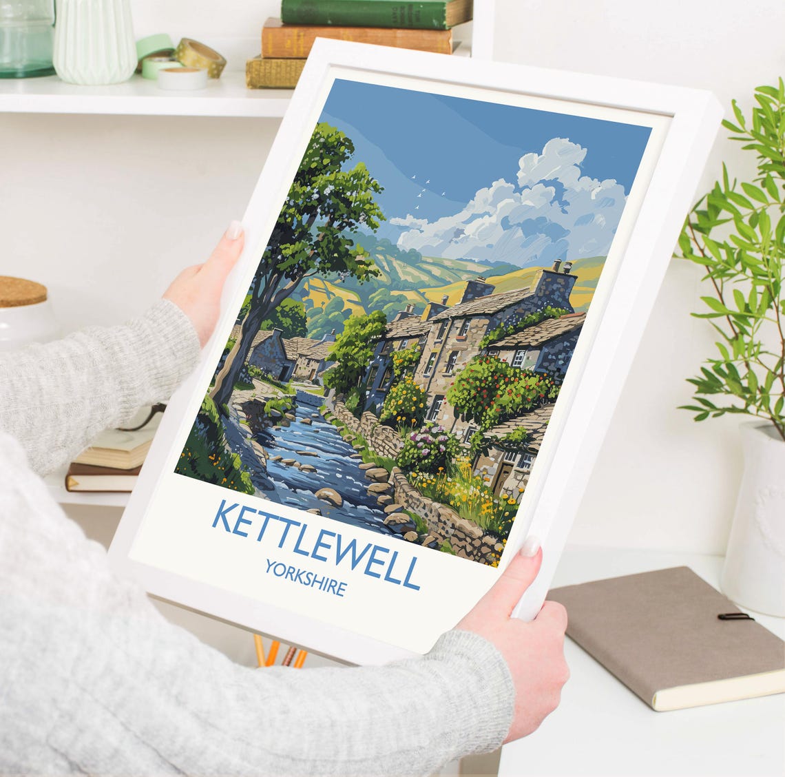 Kettlewell Yorkshire River Wharfe Cottages Retro Travel Poster - Image 3