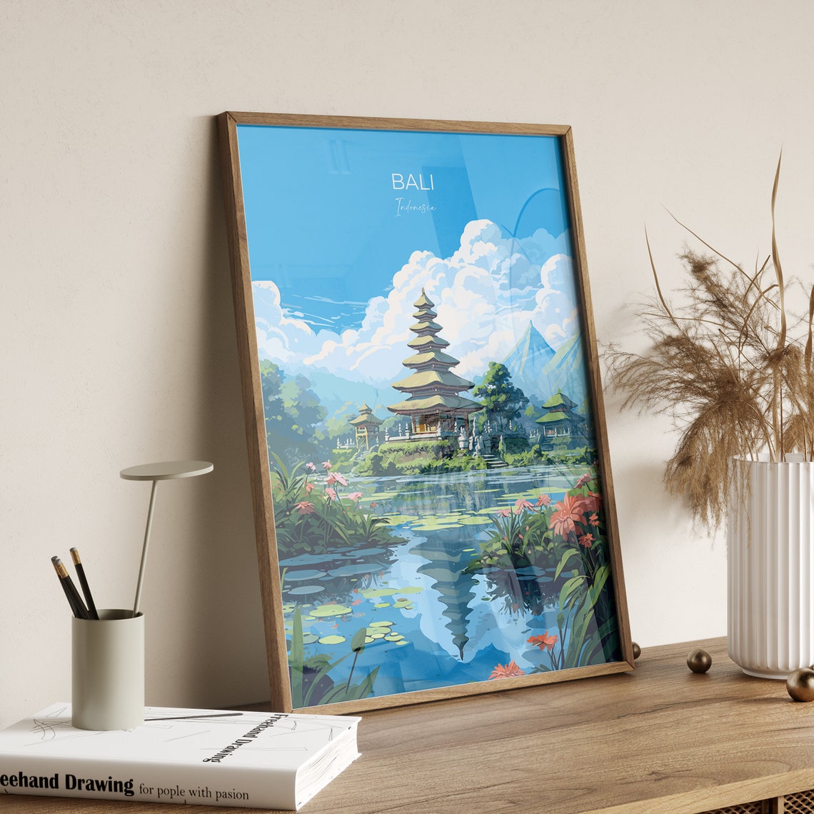 Bali Water Temple Lotus Pond Indonesia Serene Travel Art Poster - Image 2