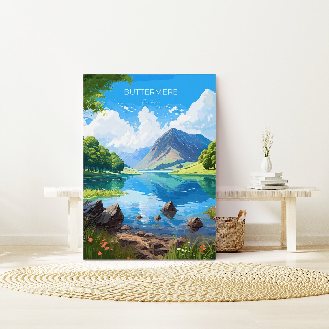 Buttermere Cumbria Lake Mountain Reflection Travel Art Poster - Image 3
