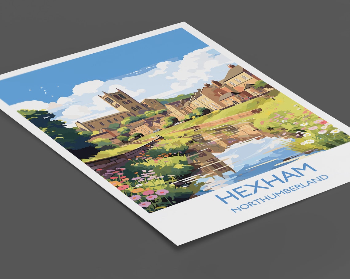 Hexham Northumberland Abbey Riverside Wildflowers Travel Poster - Image 2