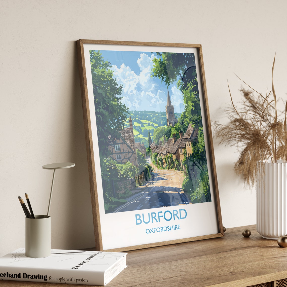 Burford Travel Poster Travel Print Of Burford Oxfordshire Gift England Burford Art Lovers Gift Wall Art Print - Image 3