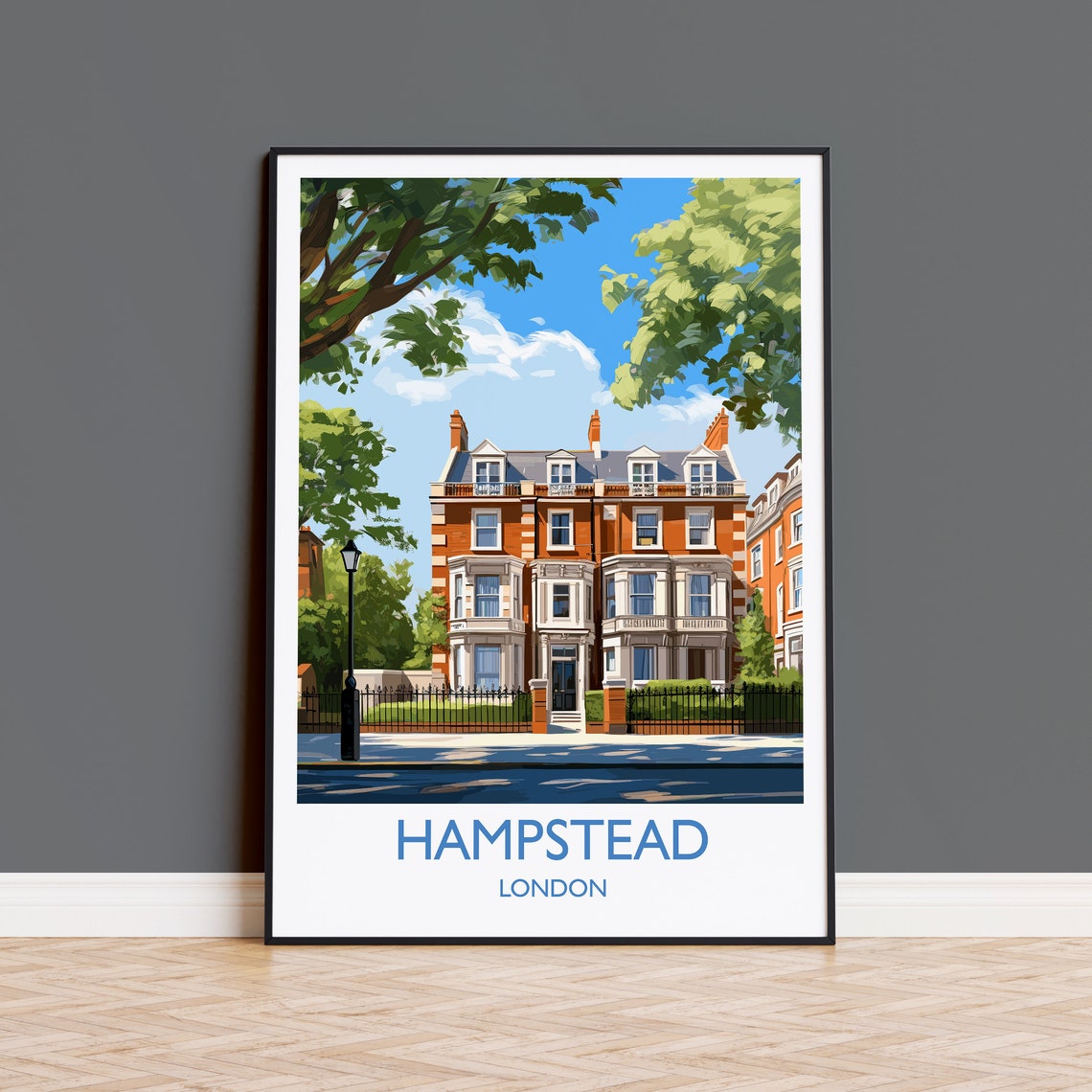 Hampstead London Leafy Street Mansion Blocks Travel Poster Wall Decor