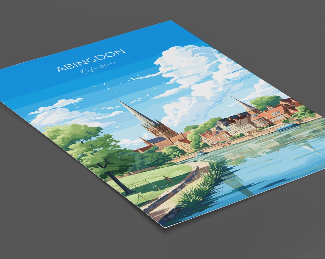 Abingdon Oxfordshire Riverside Church Spire Vintage Travel Poster - Image 3