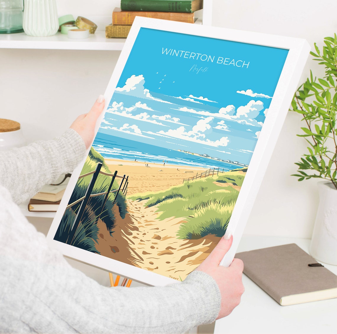 Winterton Beach Norfolk Dune Path Coastal Walk Illustration Poster - Image 5