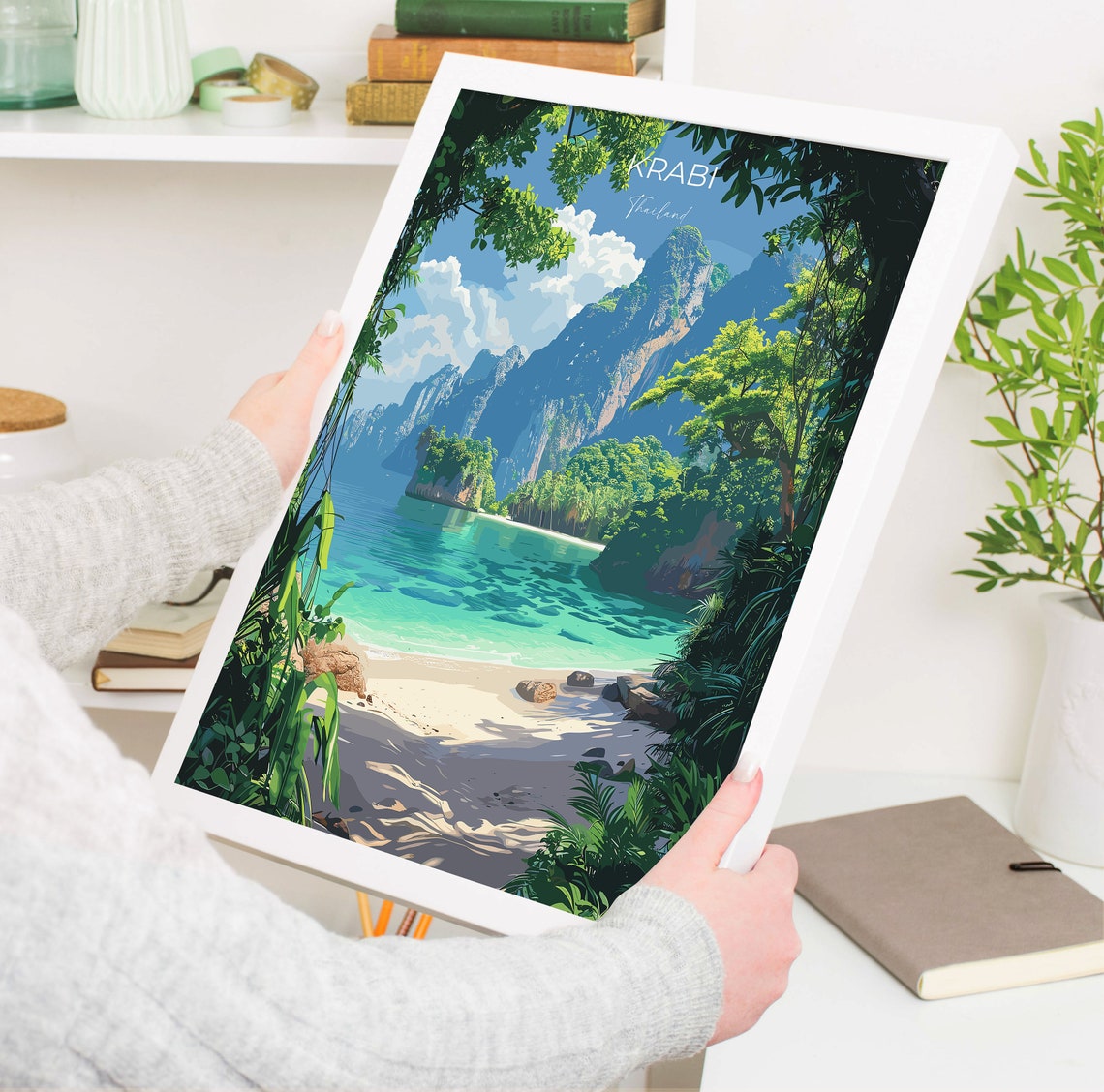 Krabi Thailand Hidden Jungle Cove Turquoise Water Travel Poster - Image 3