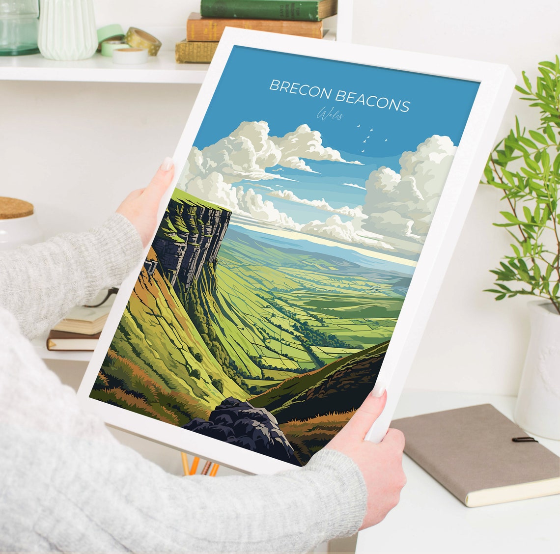 Brecon Beacons Wales Green Valley Cliffs Landscape Travel Poster Decor - Image 5