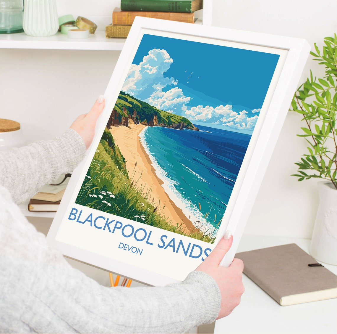 Blackpool Sands Devon Turquoise Cove Green Cliffs Beach Poster - Image 5