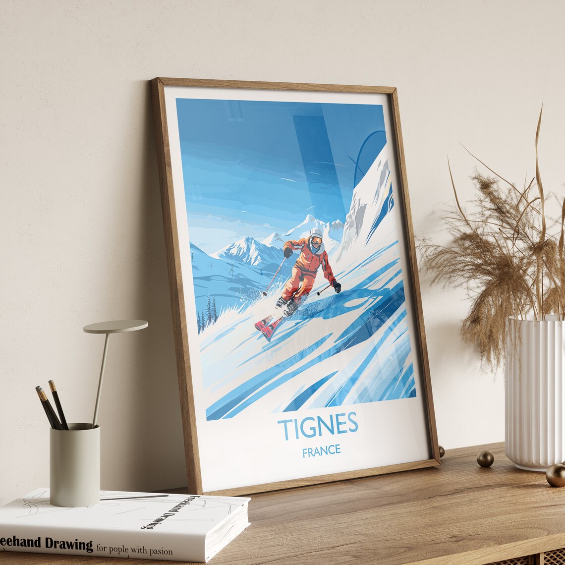 Tignes France Ski Resort Carving Skier Action Steep Slope Poster - Image 3