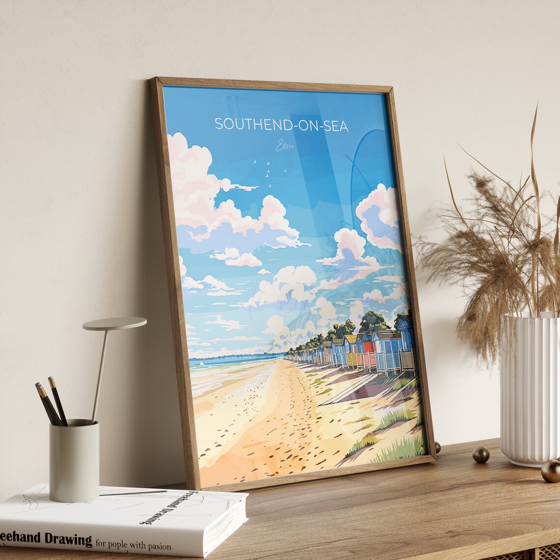 Southend On Sea Essex Beach Huts Footprints Sunny Shore Travel Poster - Image 2