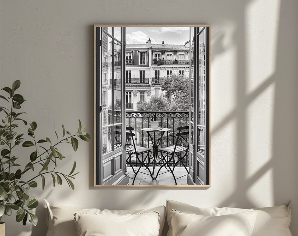Paris City View From Balcony, Elegant Travel Poster