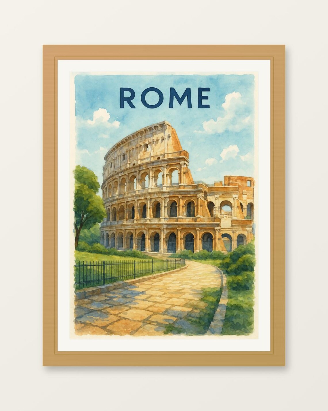 Rome Colosseum Ancient Amphitheater Landmark Watercolor Poster