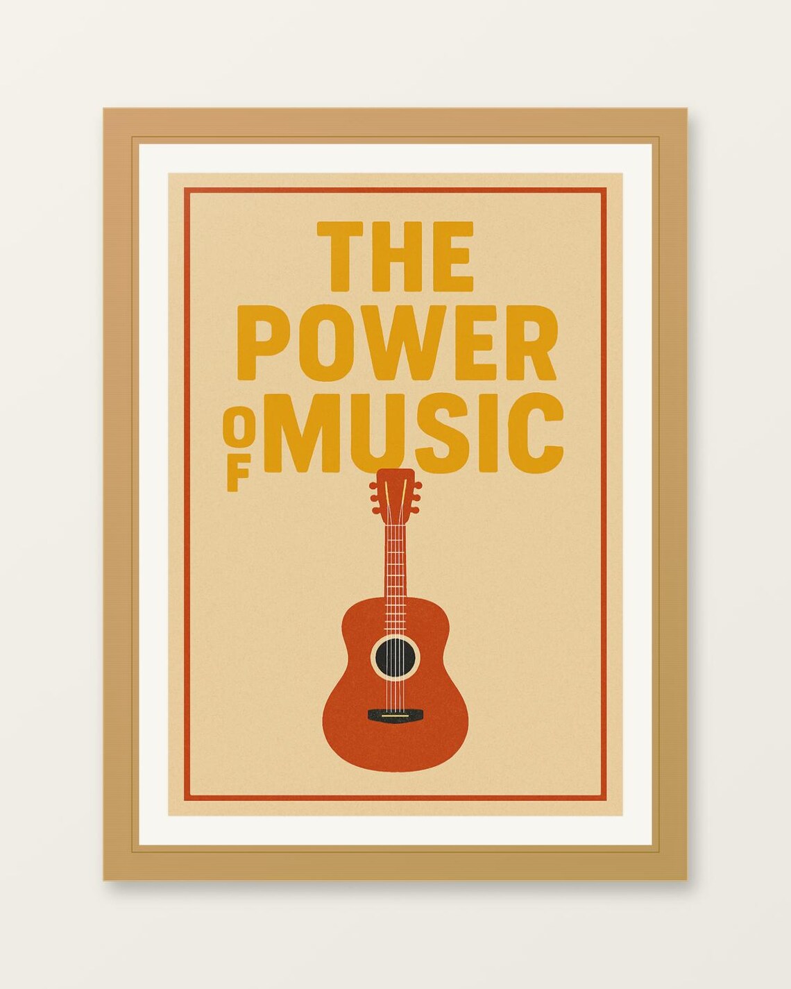 The Power of Music Vintage Acoustic Guitar Retro Style Wall Poster
