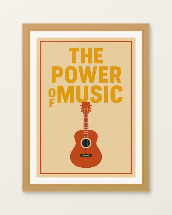 The Power of Music Vintage Acoustic Guitar Retro Style Wall Poster