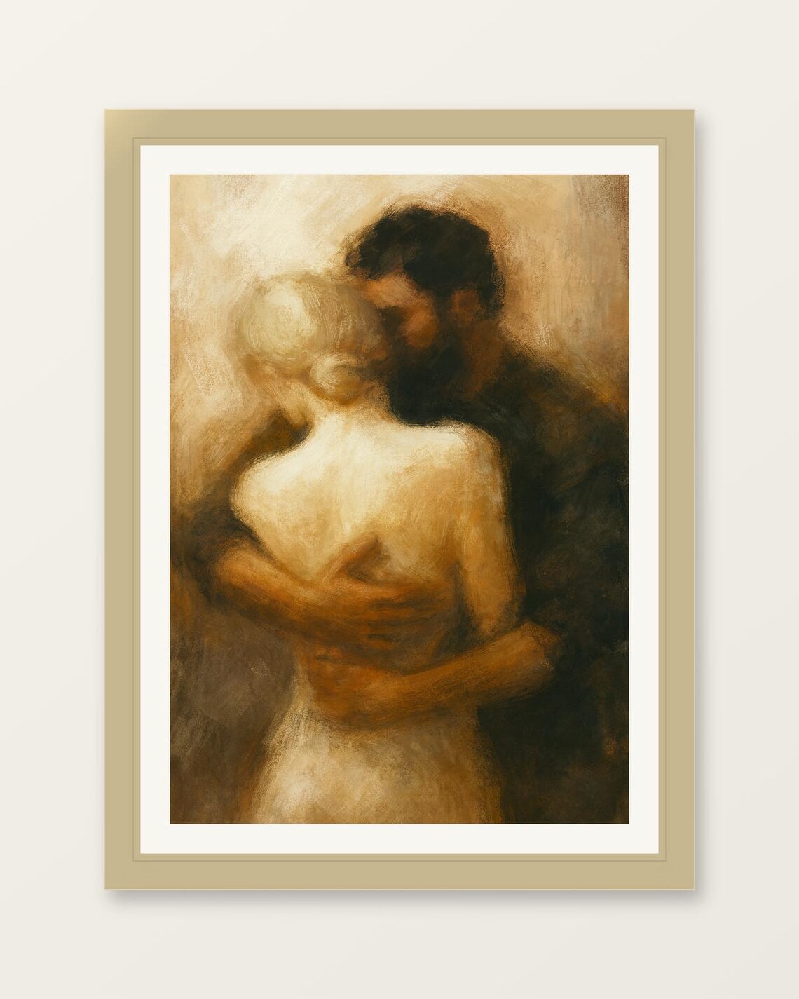 Soft Romantic Embrace Art Abstract Couple Painting