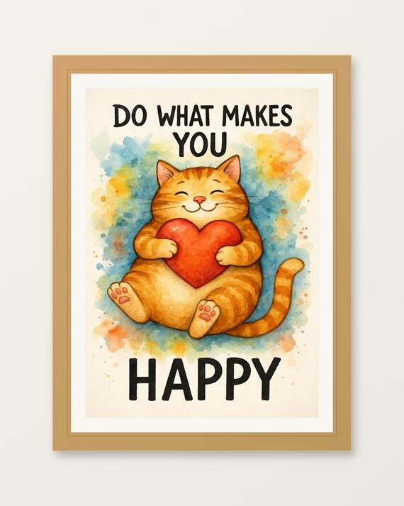 Do What Makes You Happy Cute Orange Cat Watercolor Happy Poster