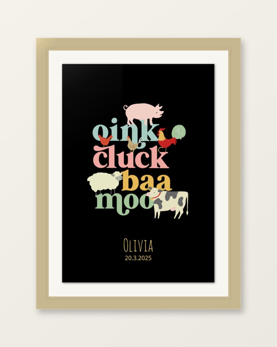 Personalized Farm Animal Nursery Print Oink Cluck Baa Moo Custom Name