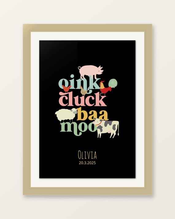 Personalized Farm Animal Nursery Print Oink Cluck Baa Moo Custom Name