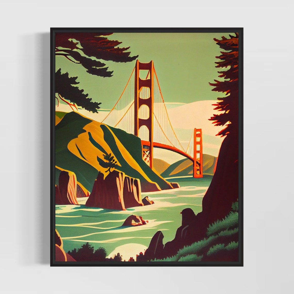 Golden Gate Bridge San Francisco Bay Sunset Scenic Art Poster
