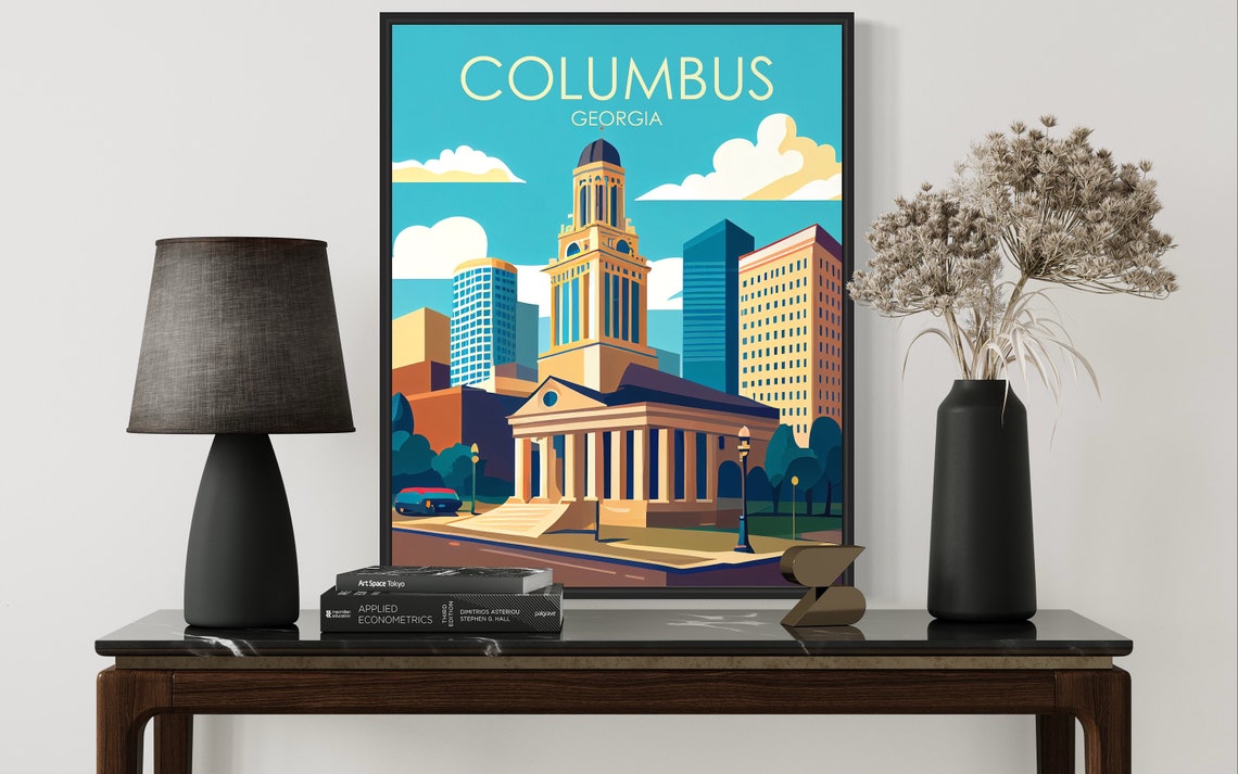 Columbus Georgia Historic Courthouse Skyline Vintage Travel Poster - Image 2